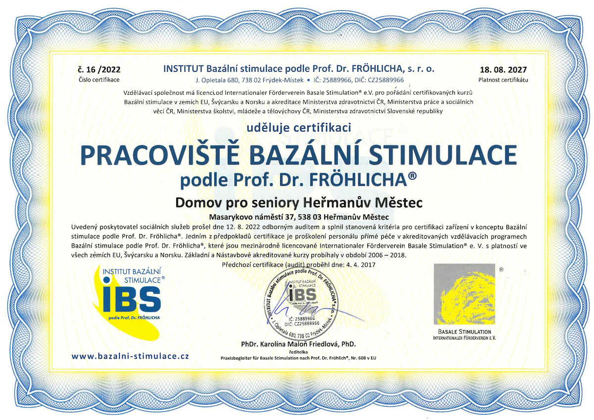 Certifikát - Bazální stimulace 2022-2027