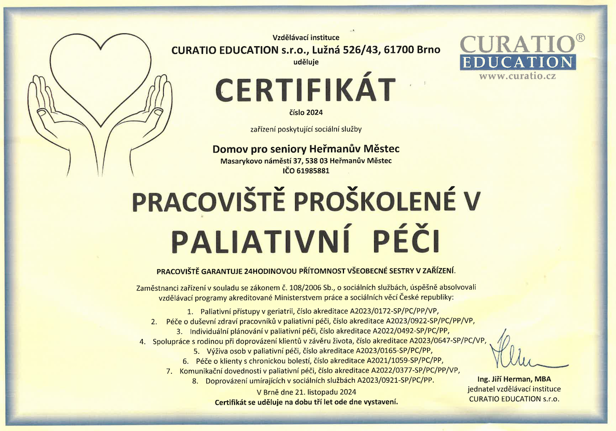 Certifikát - Paliativní péče 2024-2027